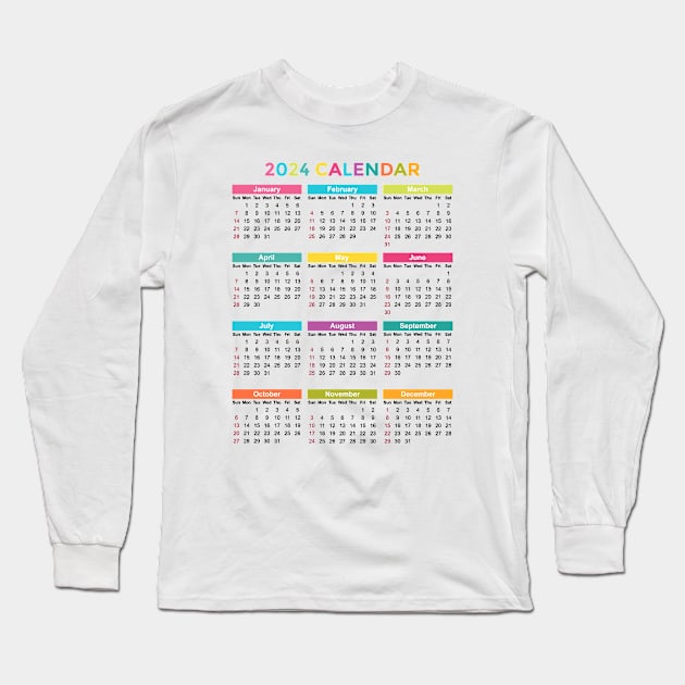 Colorful Minimalist Vertical 2024 Calendar Long Sleeve T-Shirt by Jasmine Anderson